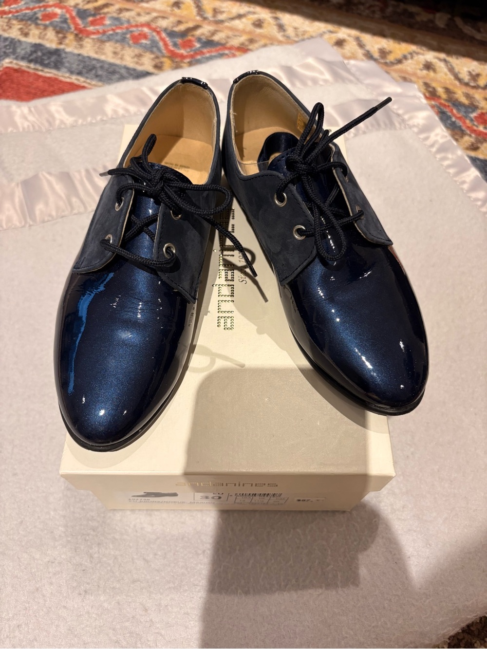 Andanines Boys Size 12 Navy Patent Leather and Suede Dress Shoes Made in Spain
